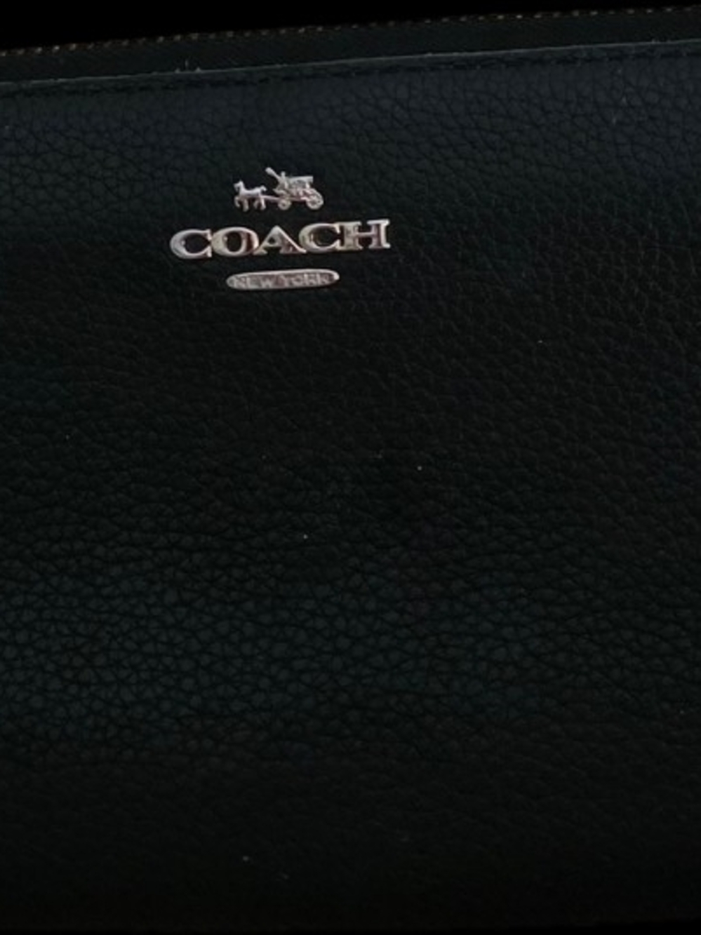 COACH Black Leather Zip Wallet with Silver Logo